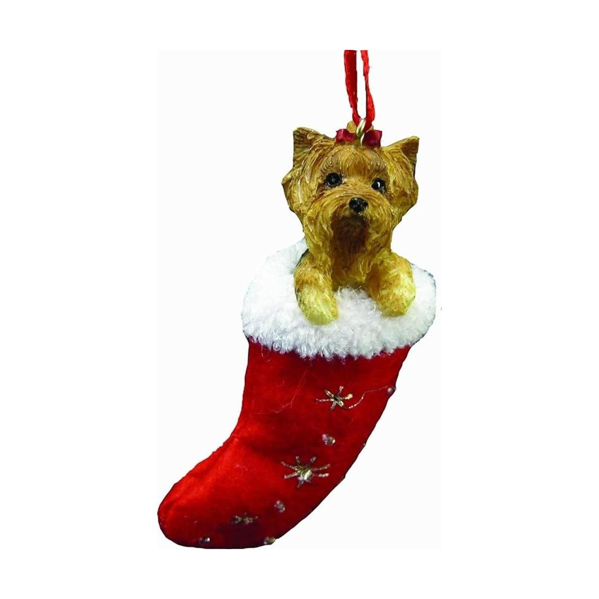 Yorkie adorno navideño pintado a mano