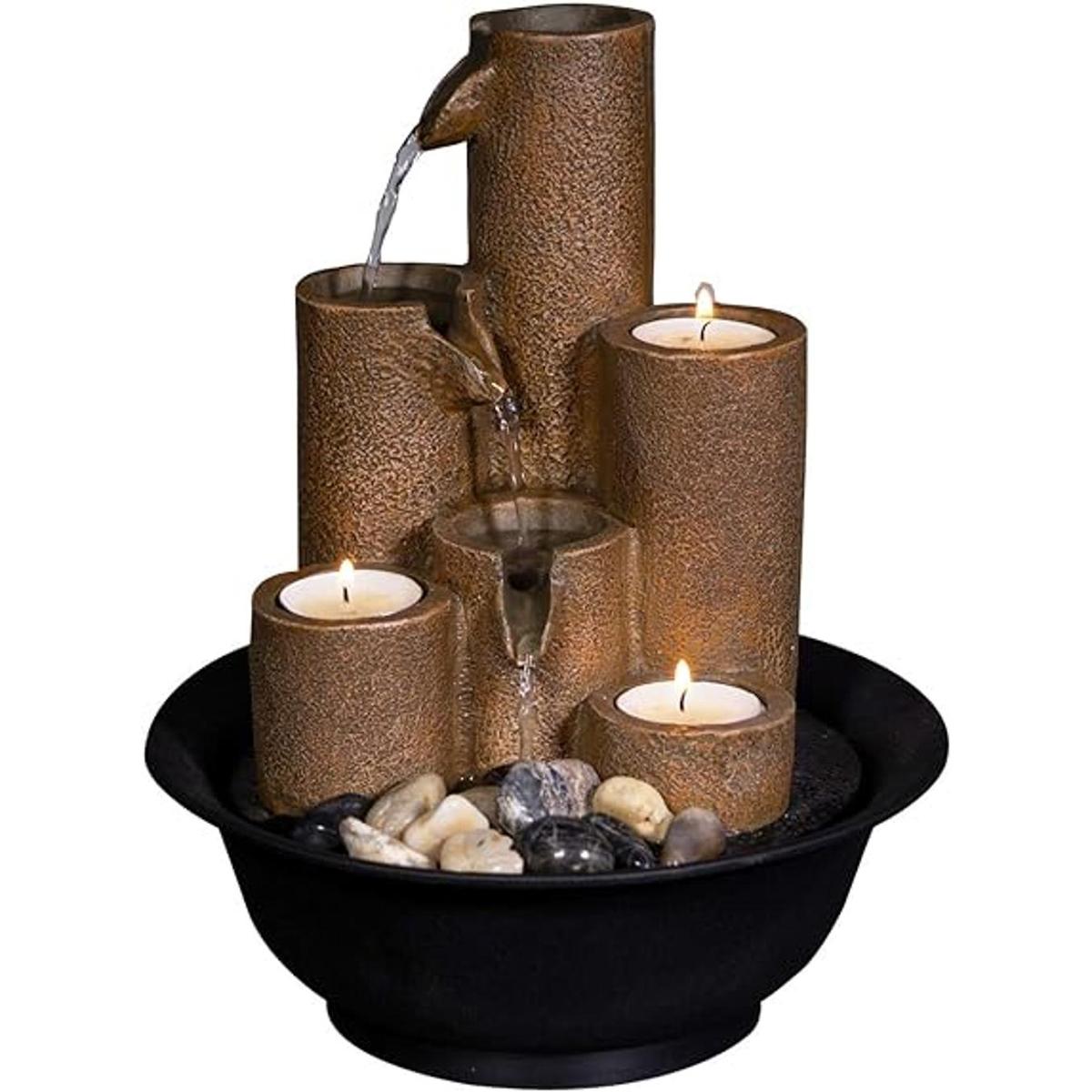 Fuente de mesa con columnas y 3 portavelas