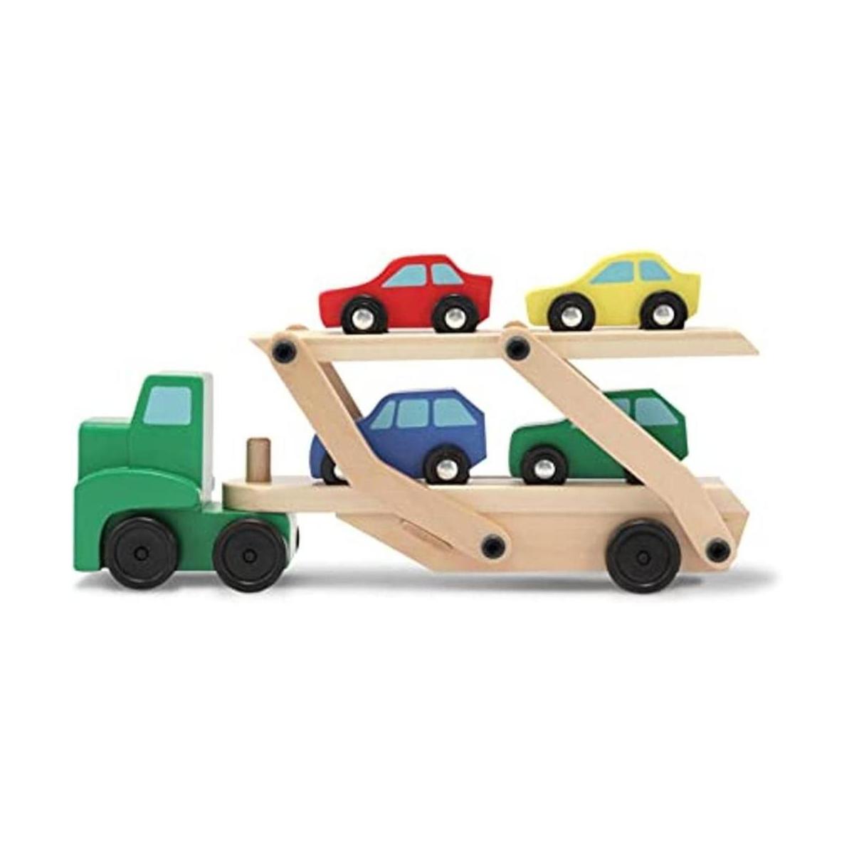 Camión remolcador de autos de madera