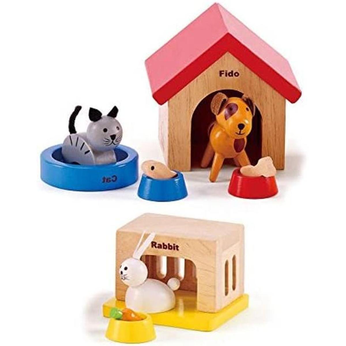 Animales de madera para casas de muñecas