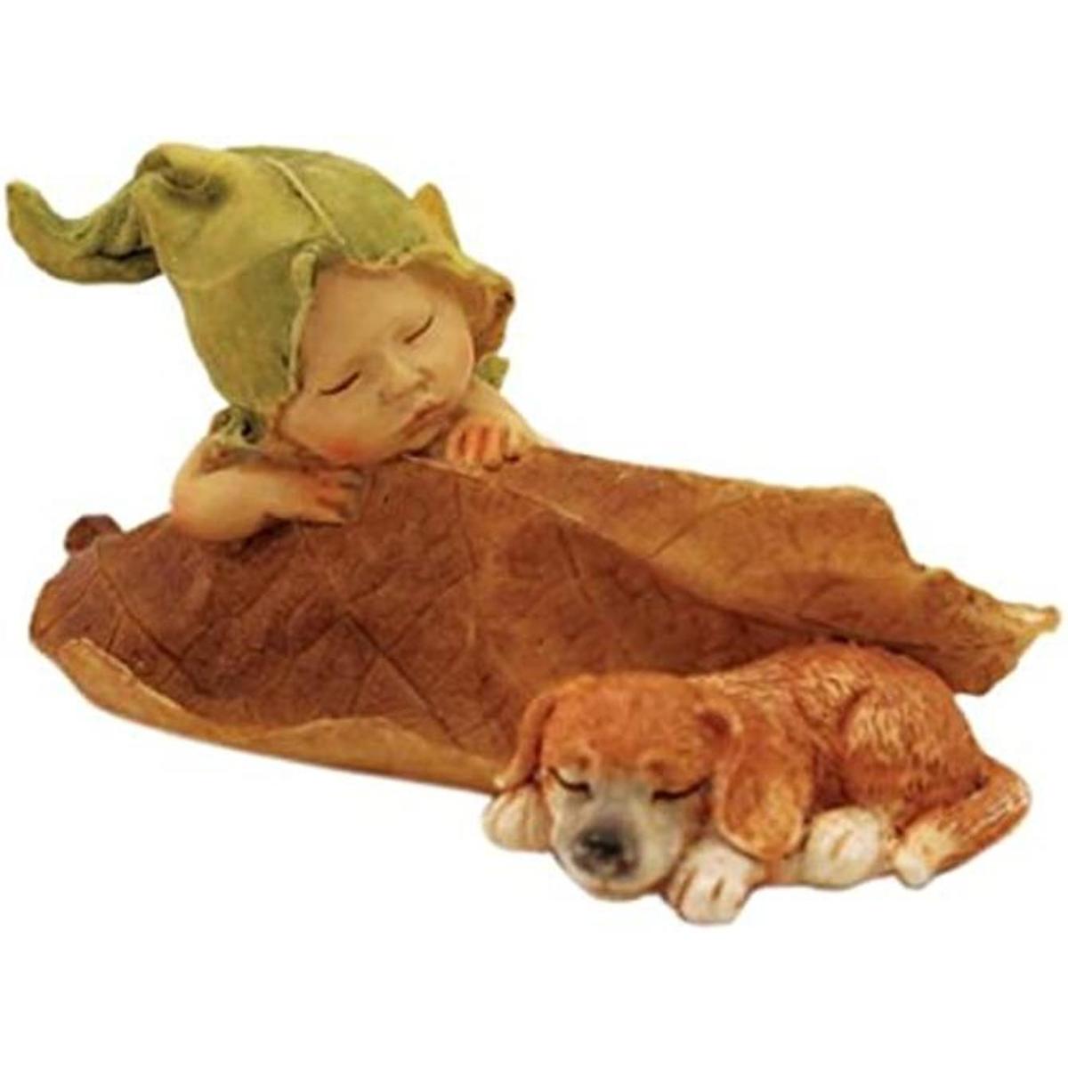 Figura de hadas para jardín con cachorro