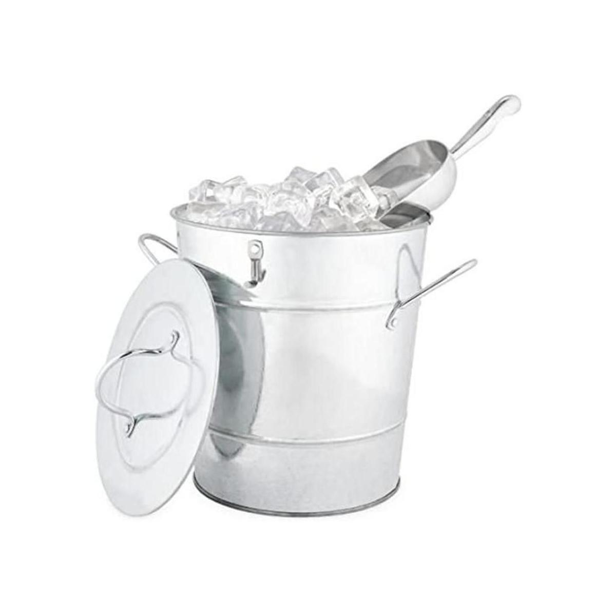 Cubo de hielo metálico con tapa y cuchara