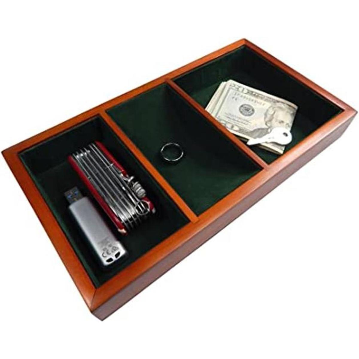 Bandeja organizadora de madera con compartimentos
