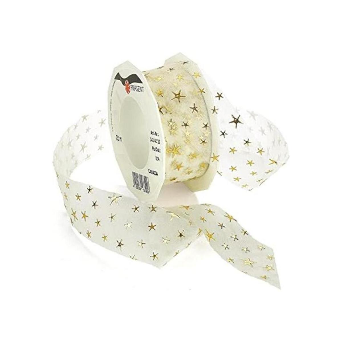 Cinta de organza marfil con estrellas doradas