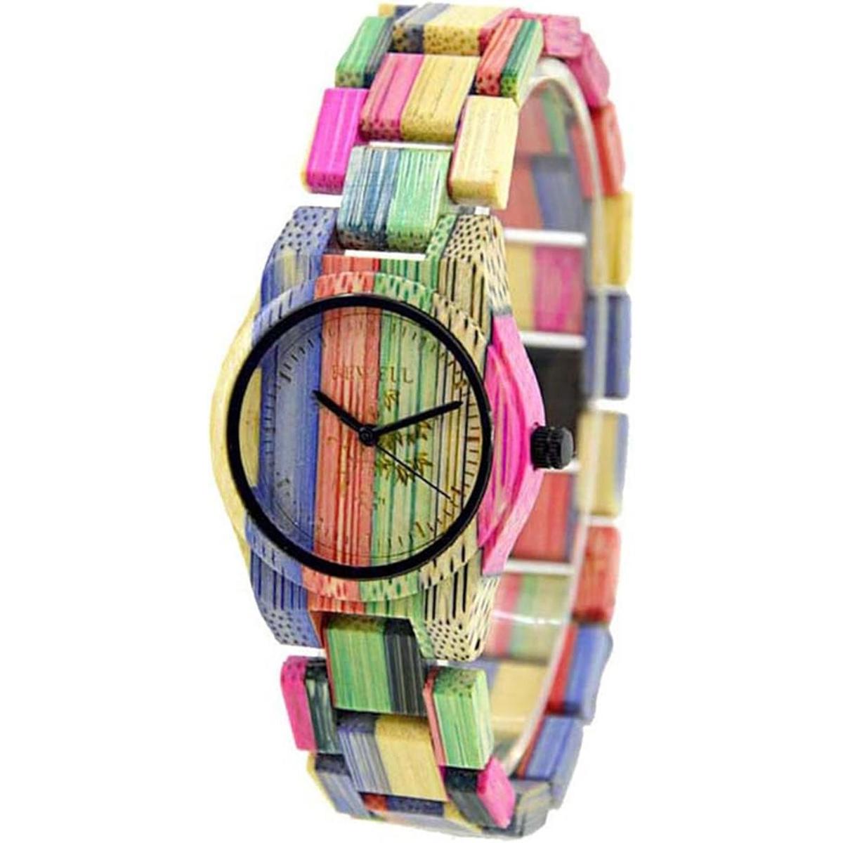 Reloj de pulsera de cuarzo analógico de madera de bambú colorido