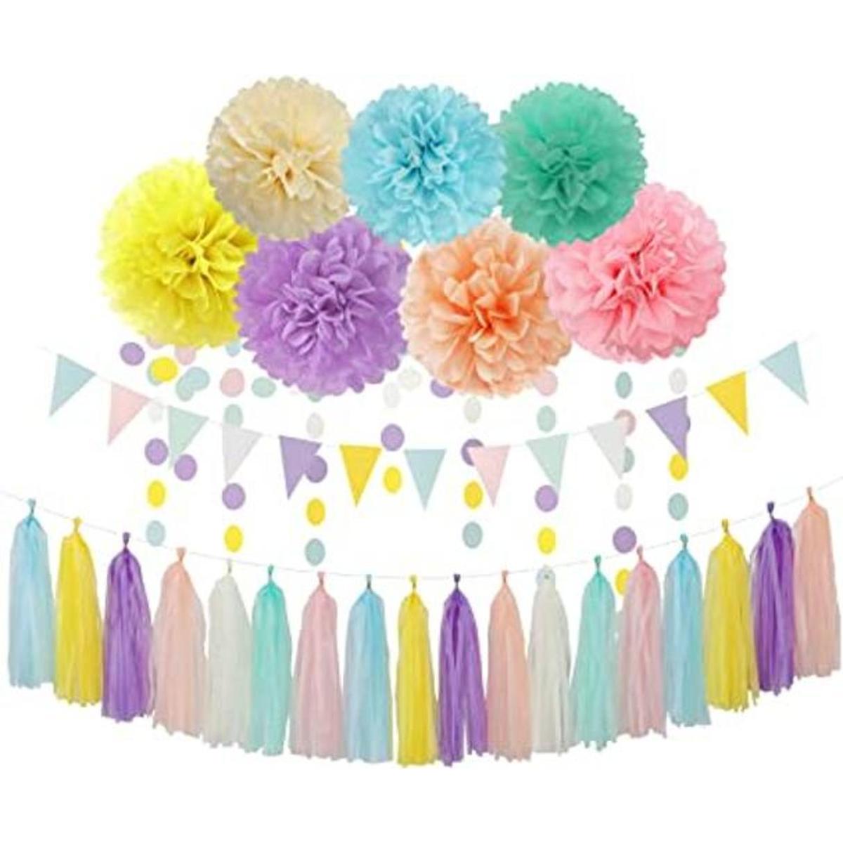 Guirnalda de flores de arcoíris pastel para fiestas
