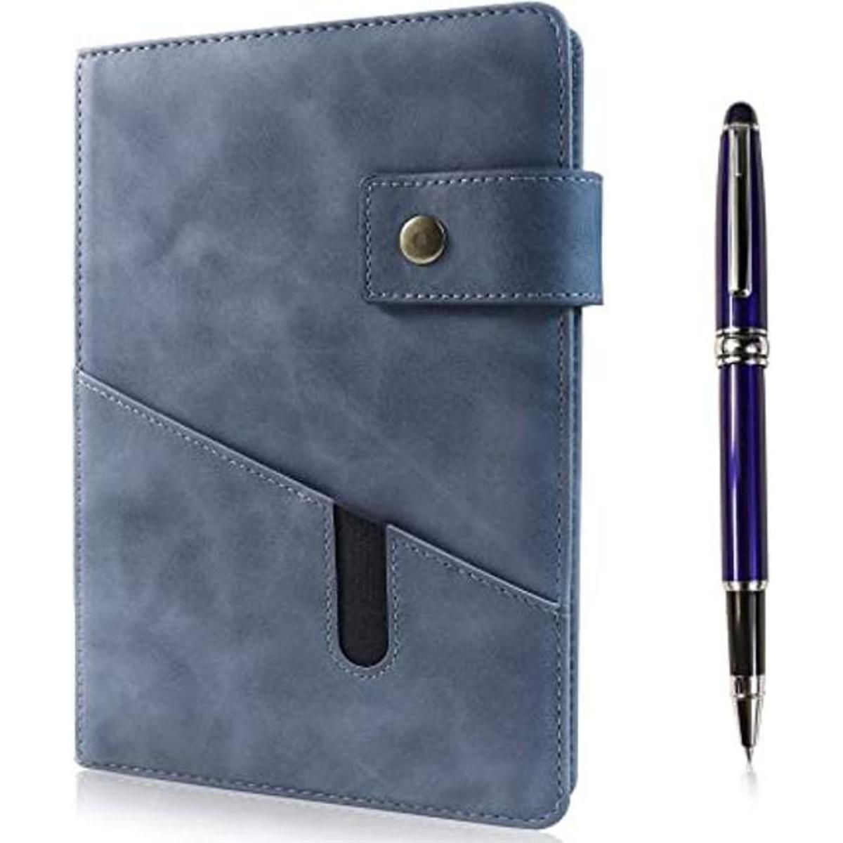 cuaderno de cuero rayado azul A5