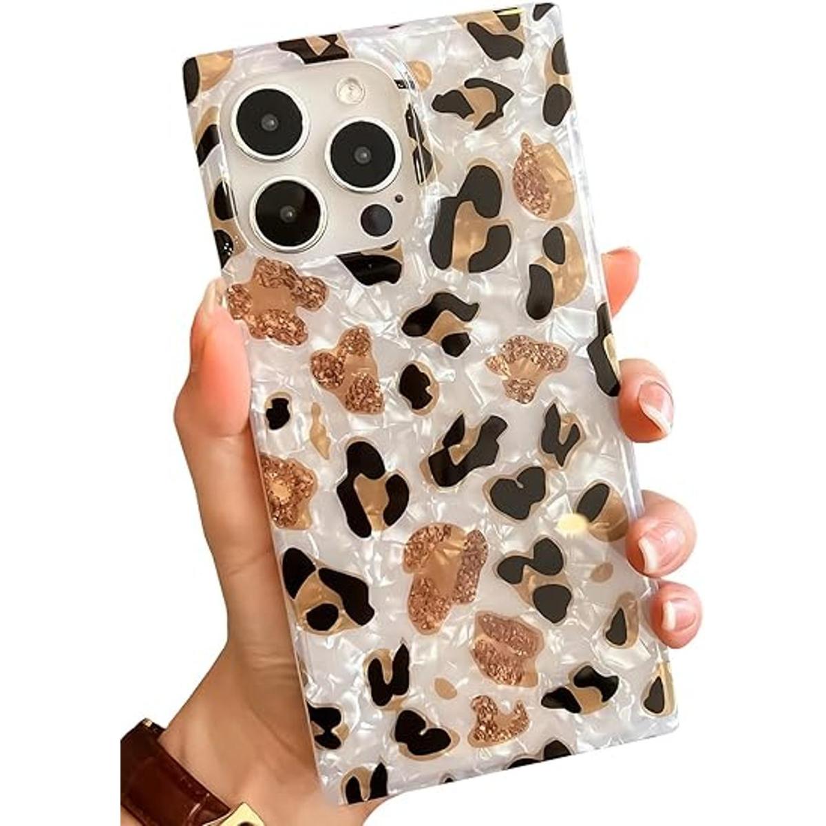 funda cuadrada de leopardo para iPhone 14 Pro Max