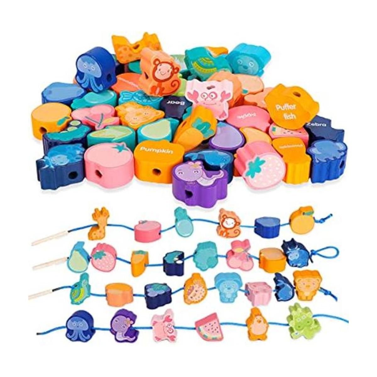 Juego de 50 cuentas de cordones de madera