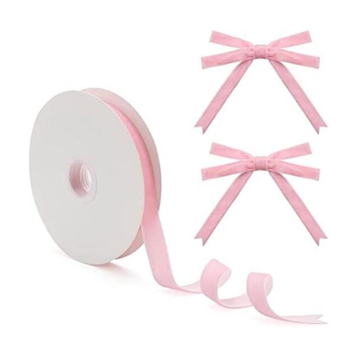 Cinta de terciopelo rosa para árbol de Navidad